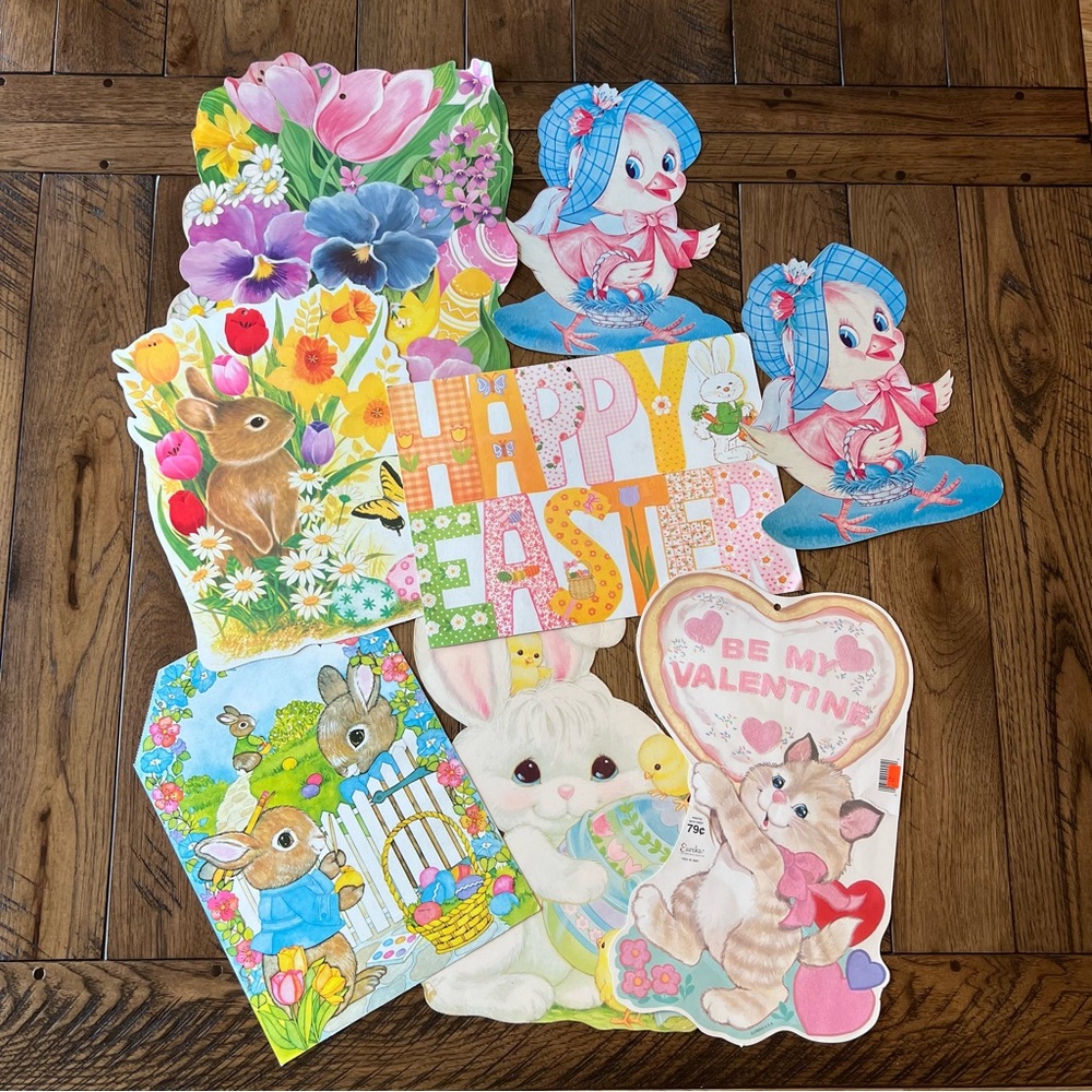 VTG Easter Diecuts Lot of 8 Bunnys Chicks Flower Wall Holiday 5-Eureka USA *READ
